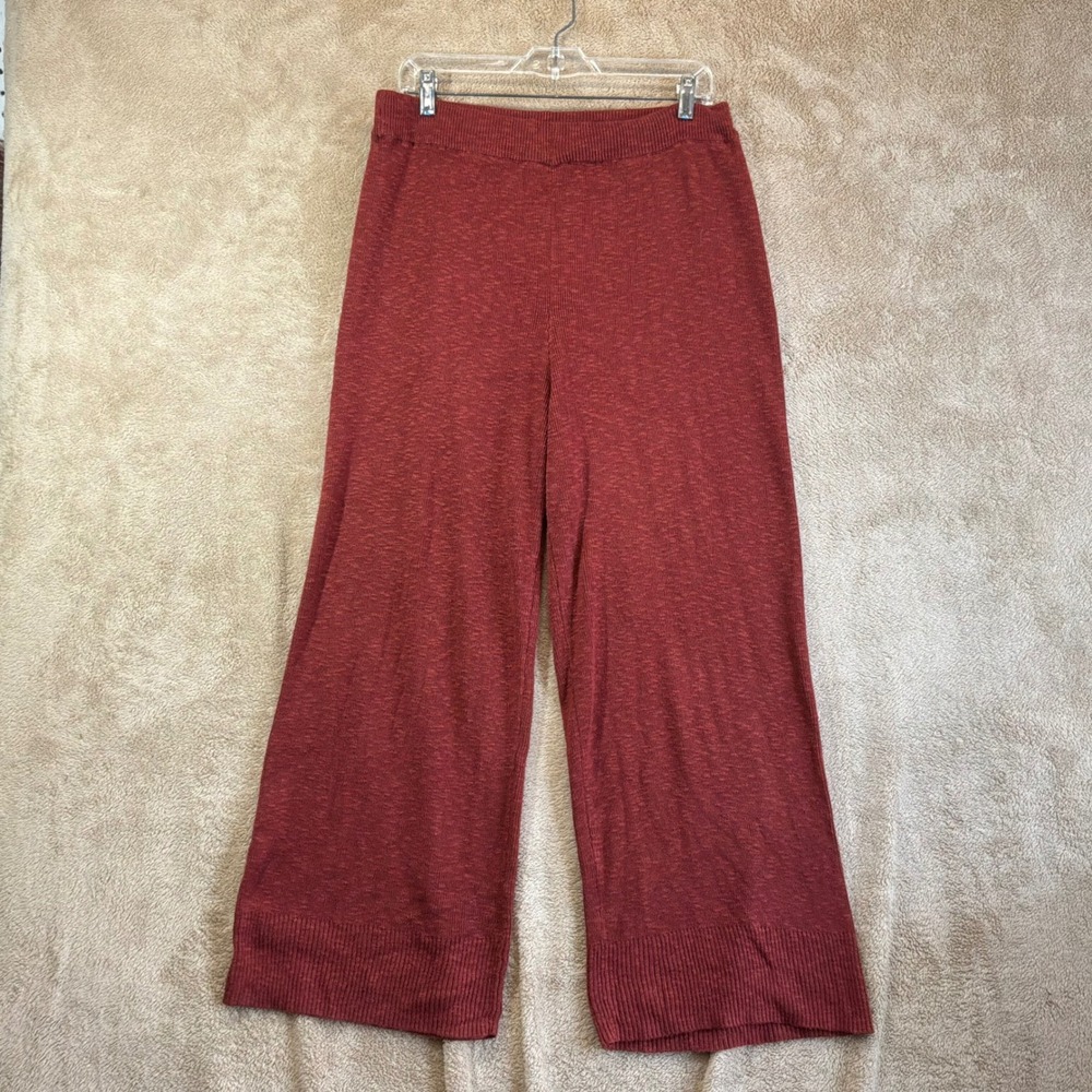 FP Beach Free People Rust Red Knit Wide Leg Lounge Pants L High‎ Rise EUC